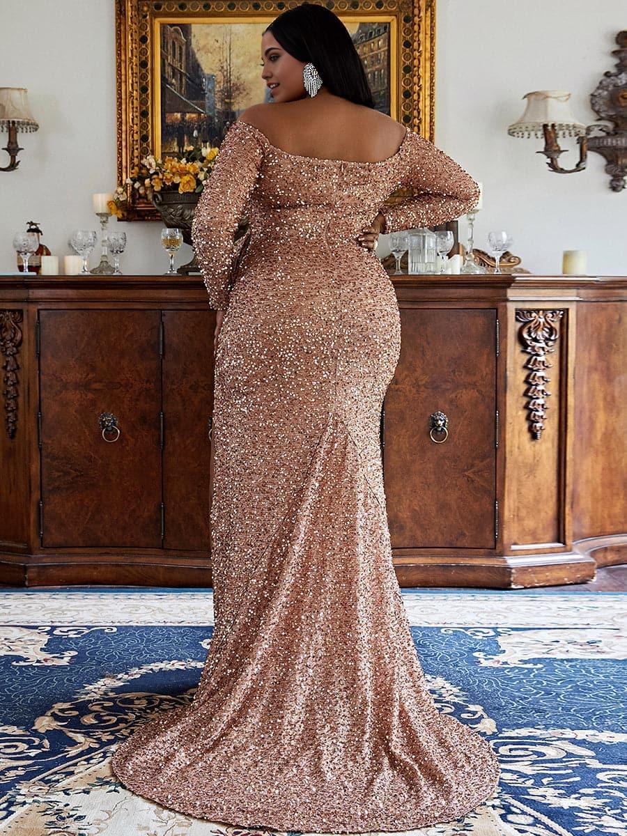 Charming Mermaid Off the Shoulder Long Sleeve Zipper Up Sweep/Brush Train Plus Size Prom Dress